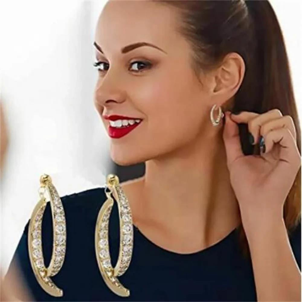 Модные корейские серьги-кресты с закругленными углами, 18-каратный золотой сплав, изогнутые серьги-подвески, ювелирные изделия из циркония, женские подарки