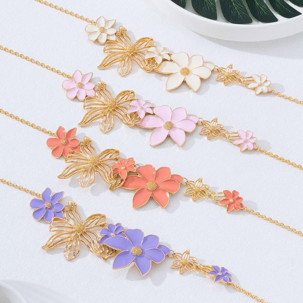 Irregular Flower Collarbone Chain Drip Oil Women Pendant Necklace Trendy Floral Necklace Banquet