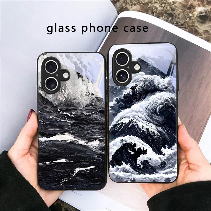 Абстрактные Современные Волны Для iPhone 17 Air 16 E 15 Plus 14 Pro Max 13 12 mini 11 5 6 7 8 Plus XR XS Max SE Черный Стеклянный Чехол для Телефона