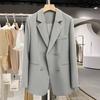Women Suit Coat Lapel Long Sleeve Solid Color Casual Suit Jacket Loose Fit Double Breasted Basic