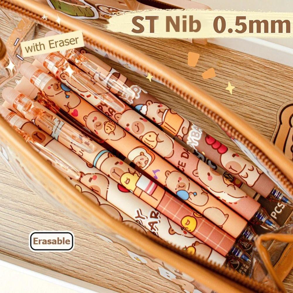 6PCS Kawaii Capybara Erasable Pen Aesthetic 0.5mm Gel Pen INS Cute Writing Pen Office Supply