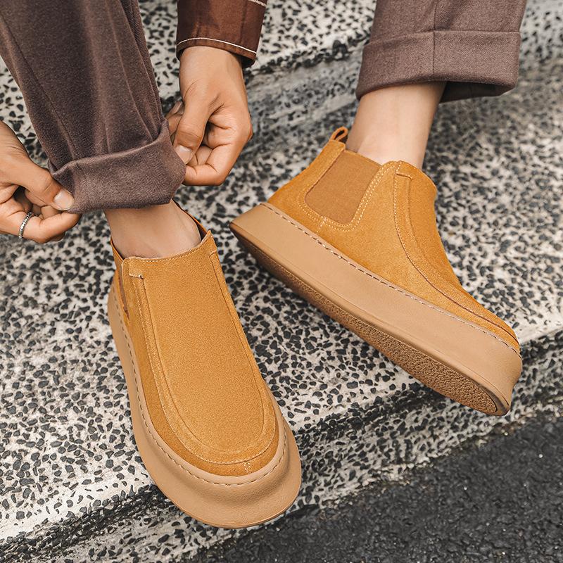 2024 New Men's Thick Baseplate Shoes Casual Fashion Trend Cowhide Sports Shoes Youth Versatile Men's Shoes 1202-J