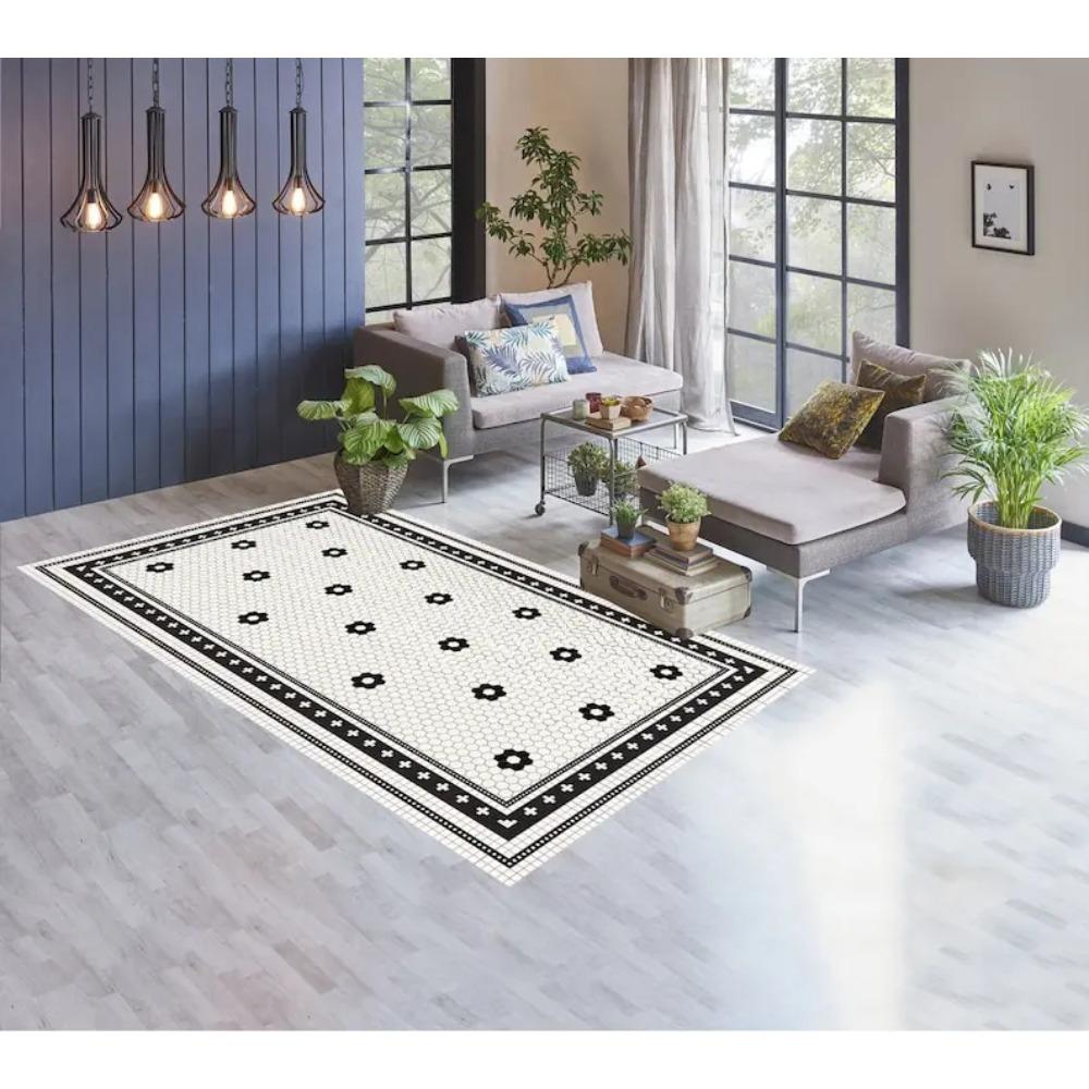 Ретро Мозаика Коврик Геометрический Узор Арт Коврик Линолеум Черно-белый