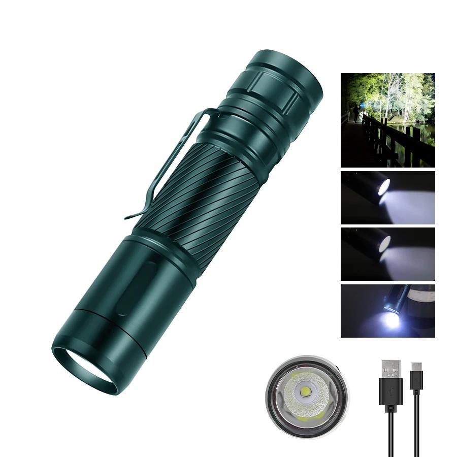 KDULIT Powerful LED Flashlight Aluminum Alloy Tactical Torch Built-in Battery Type-C Rechargeable Waterproof Emergency Light