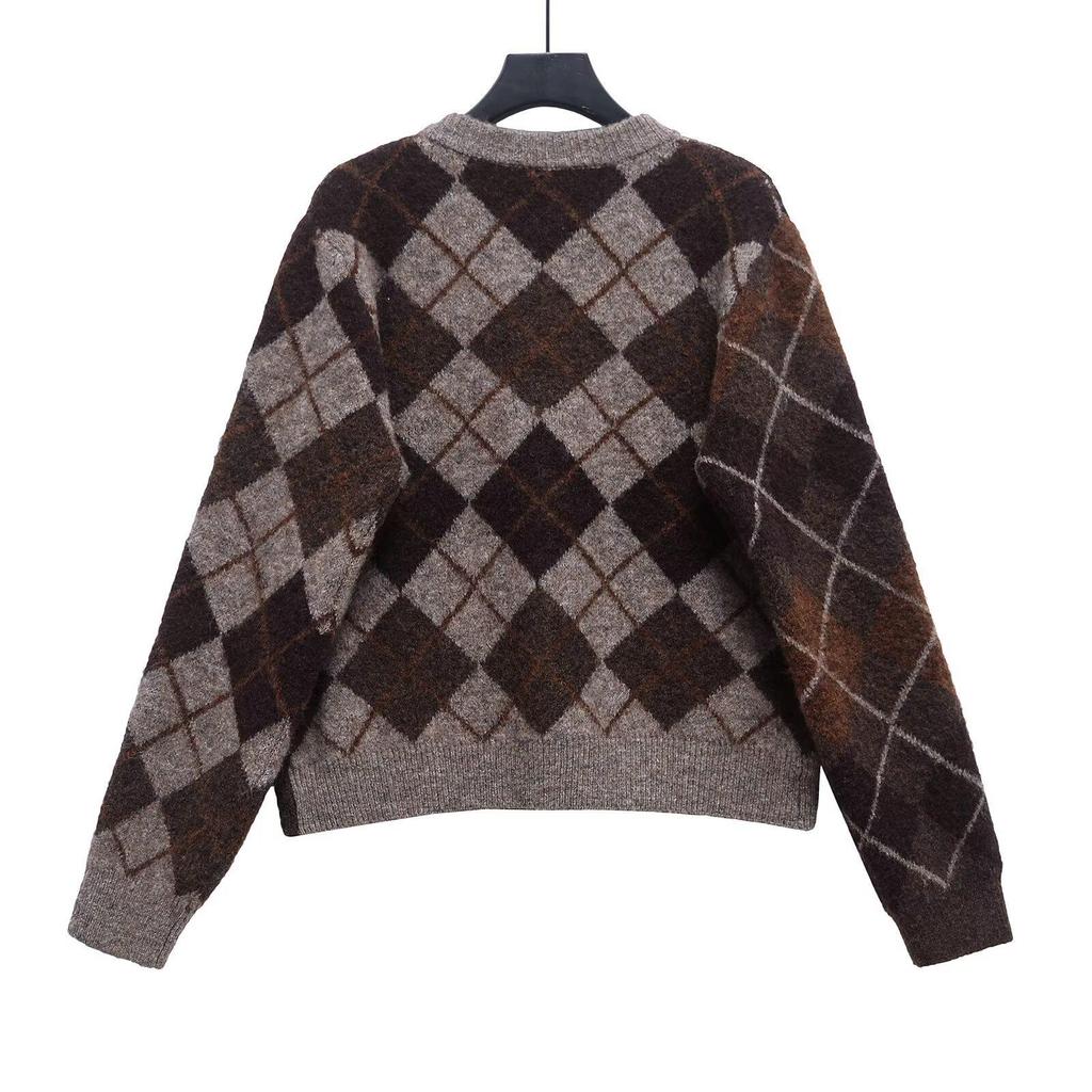 Европейский и американский женский кардиган свитер из ромбовидной вязки Осень/Зима 2024 9665