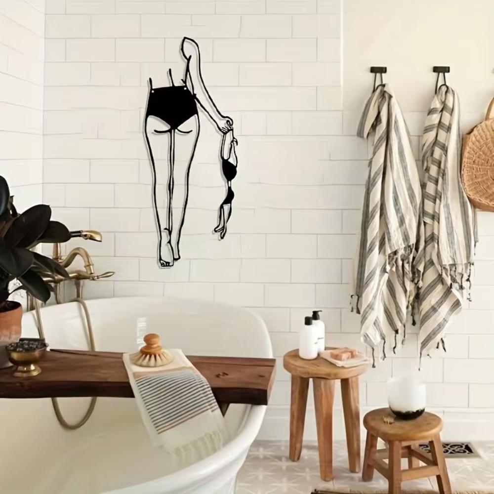 Цельное нижнее белье Скрытое металлическое настенное украшение Фреска на теле Линейное искусство Современный минималистский декор для женской ванной комнаты