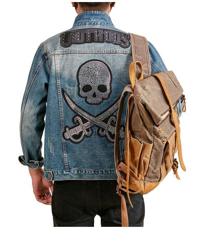 Xintang Men's Rhinestone-Studded Denim Jacket - Plus Size, Heavy Embroidery, Loose Fit Outwear