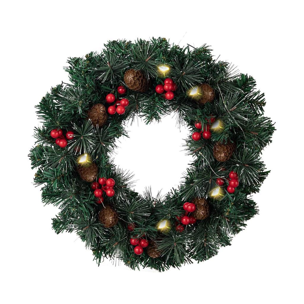 Reusable Christmas Wreath With Lights, Seasonal Festive Front Door Fireplace Decoration