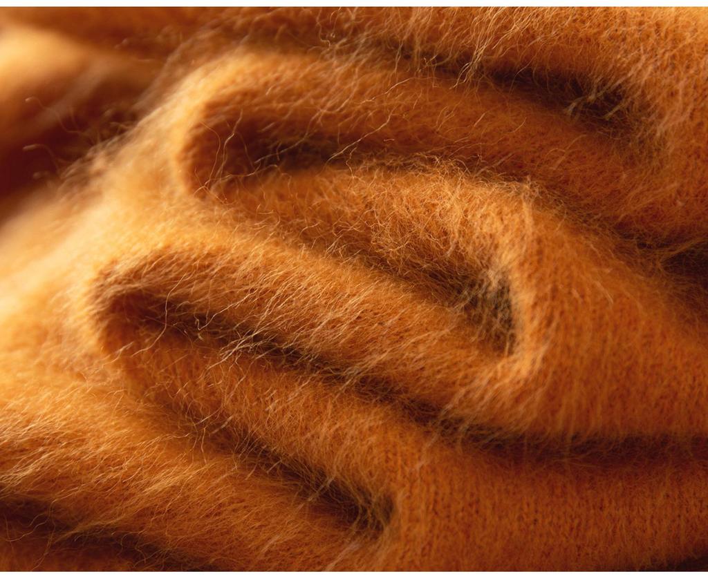 Women's Brushed Wool V-Neck Long-Sleeve Sweater: Autumn/Winter Loose Slimming Knitted Pullover Top