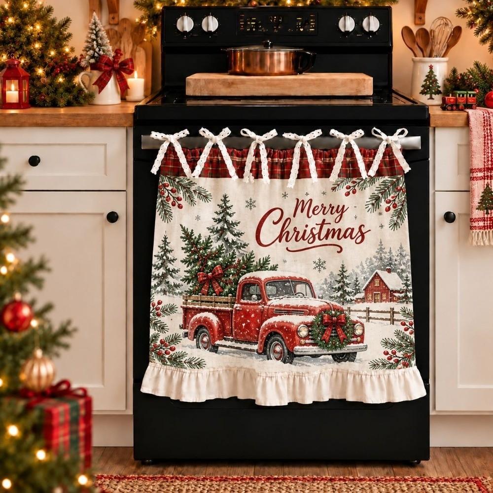 Farmhouse Tie Oven Cover Curtain Ruffle Edge Coffee Machine Half Curtain Cabinet Window