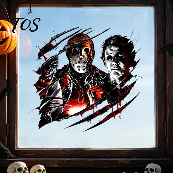 Zombie Ghost Window Stickers Horror Wall Decal, PVC Tearing Halloween Clings for Self Adhesive Murals Glass, Waterproof Removable Sticker Party