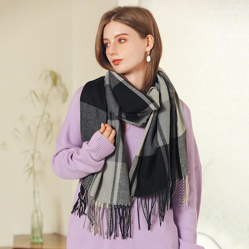 Deqing Siyue Plaid Cashmere Scarf Winter Scarf Women'S Shawl Thickened Warm Fringed Scarf