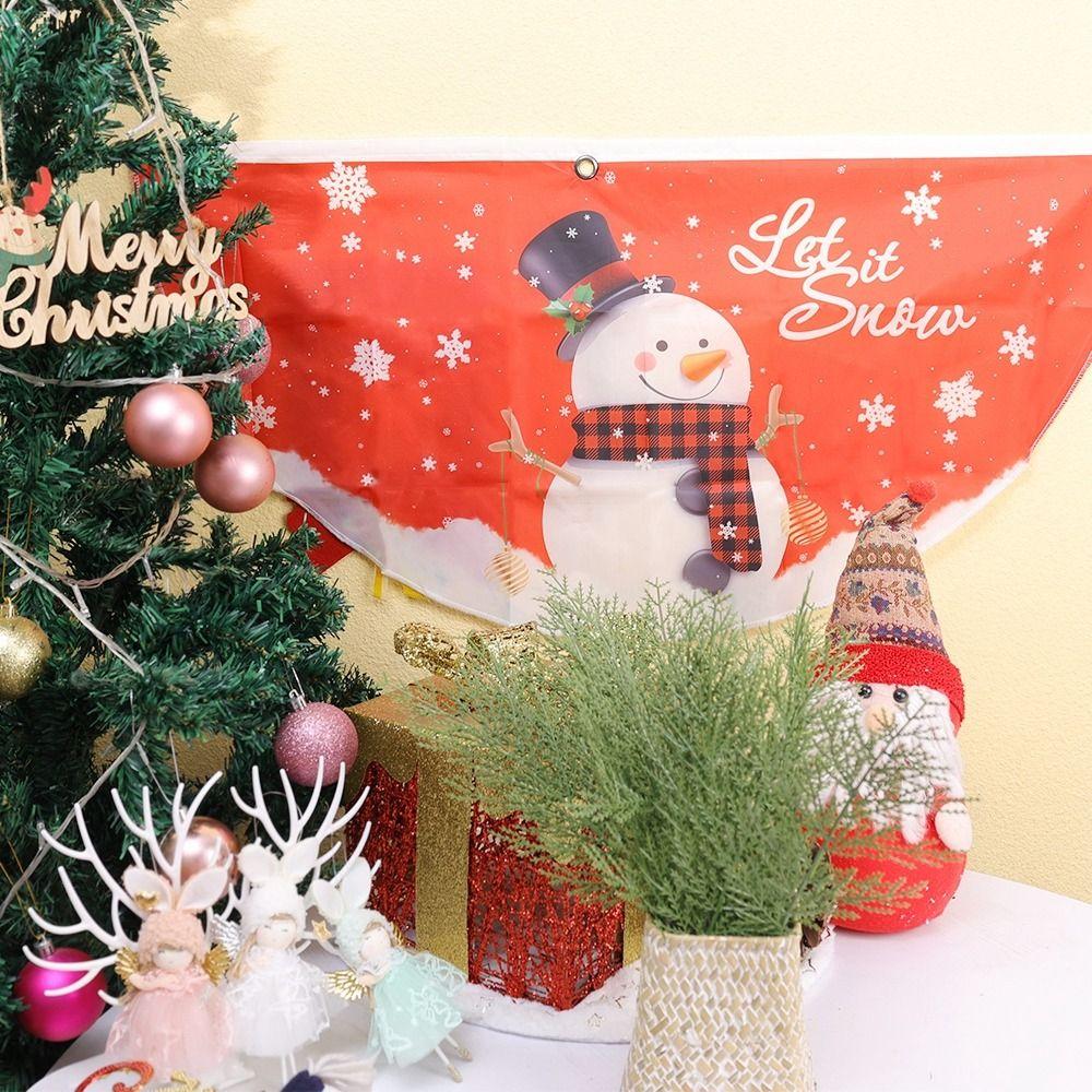 Snowman Christmas Bunting Fan Flag Polyester Christmas Railing Hanging Pendant  Christmas