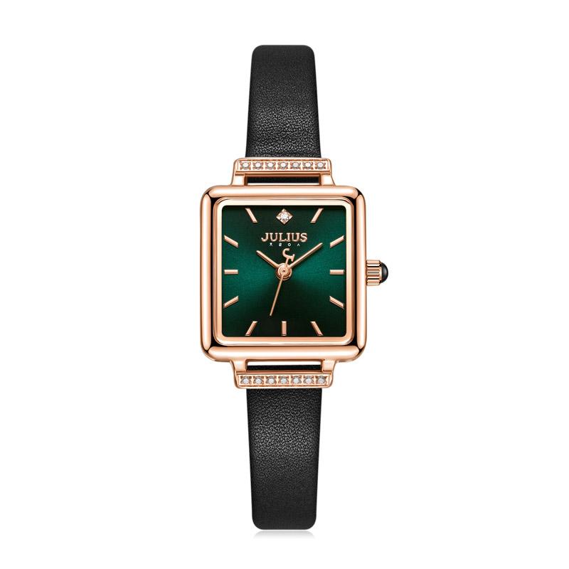 New Julius Lady Women's Watch Japan Quartz Elegant Small Square Fashion Hours Bracelet Real Leather Girl's Birthday Gift Box