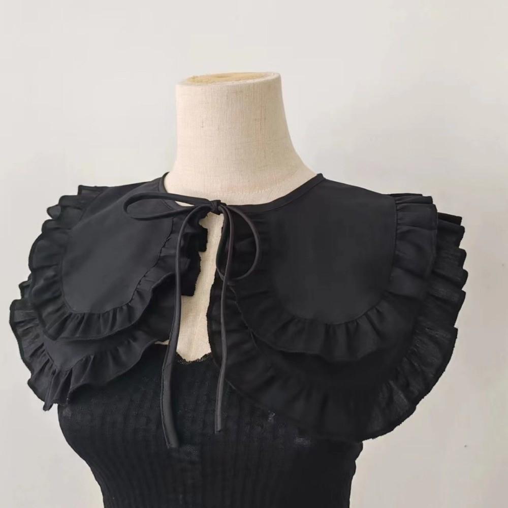 Large Lapel Women False Collar Half Shirt Style Solid Color Detachable Collar Collar Decoration Lace Up Ruffled Doll Collar