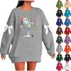 Ladies' Christmas Printed Bow Round Neck Long Sleeved Loose Pullover Sweater Sweatshirt Top