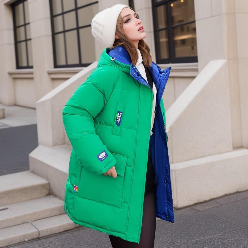 Женская хлопковая пуховая куртка, зимняя двусторонняя куртка средней длины