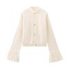 Women Solid Knit Cardigan With Faux Fur Trim Long Sleeve