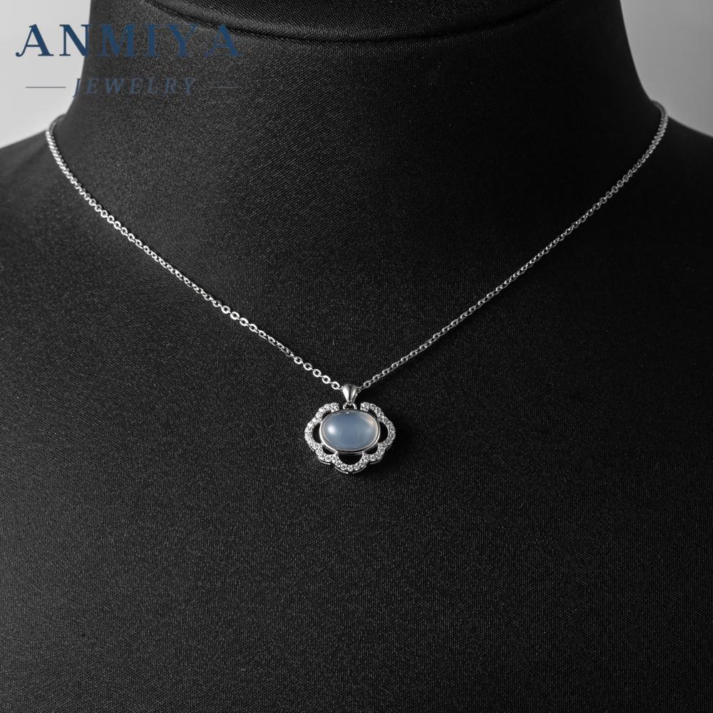 Hot Selling White Chalcedony Pendant 925 Silver Zircon Fashion Necklace for Women Gift