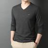 Весенняя новинка, хлопковая футболка с V-образным вырезом и длинными рукавами, мужская модная повседневная свободная мужская рубашка в корейском стиле