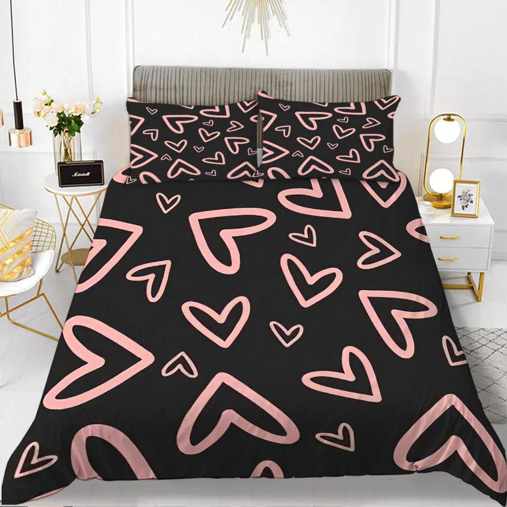 Red Love Romantic Valentine'S Day Theme Three-Piece Digital Printing Duvet Cover Bedding