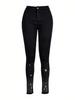 Rose Beauty A High Waist Slant Pocket High Stretchy Rhinestone Detail Skinny Pants
