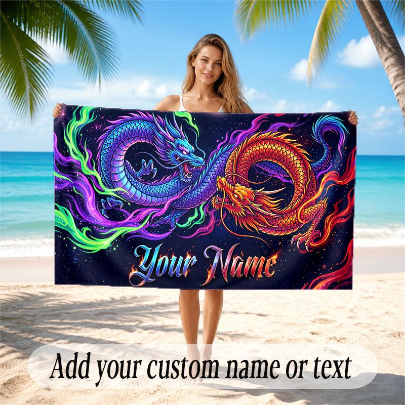 Dragon Theme Soft Beach Towel Personalized Custom Name Text Towel Portable for Beach Pool Travel