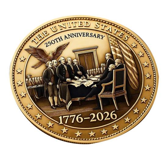 US 250th Anniversary Souvenir Coin Double-Sided Carved United States History Commemorative Badge Round Metal Collection Coin Patriotic Decoration