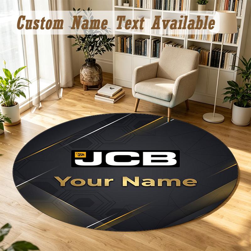 Round Rug Custom NameJCB Pattern Non Slip Carpet Home Floor Decor