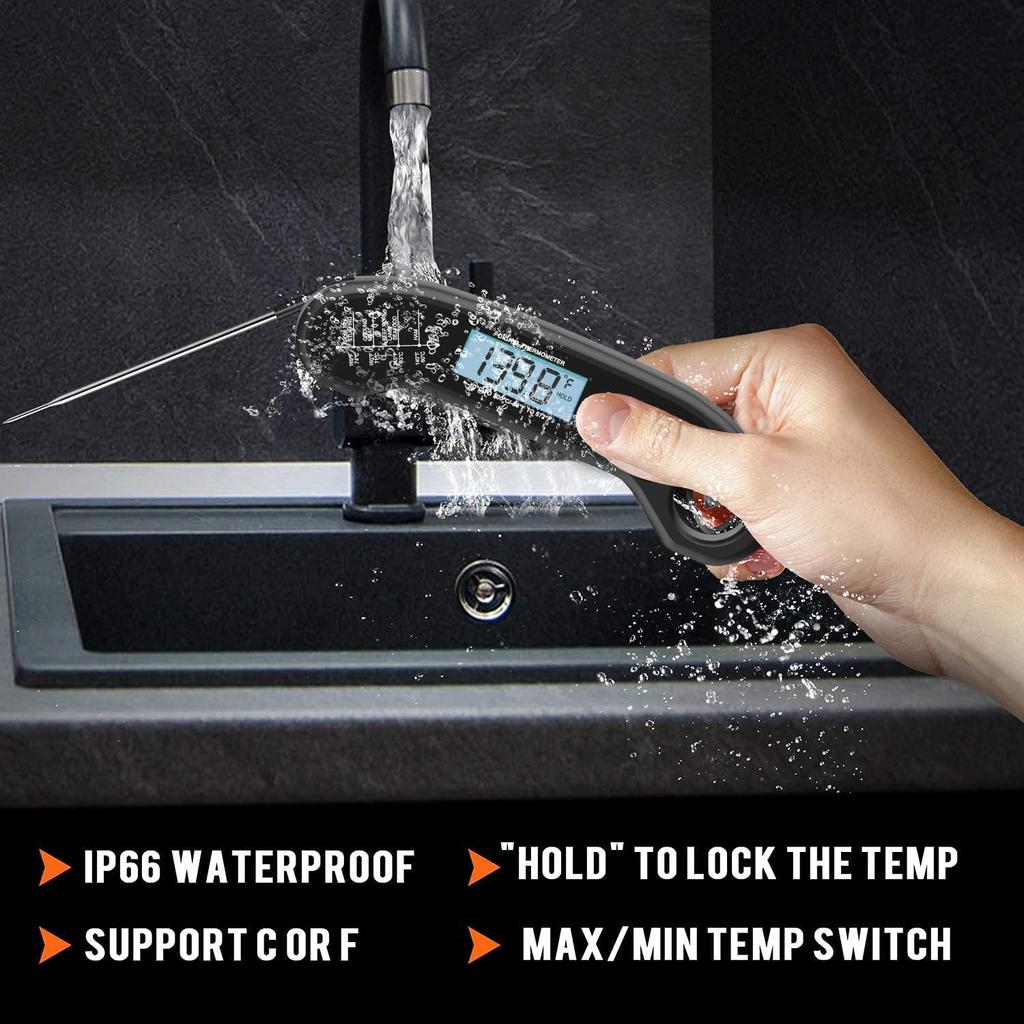 Meat Thermometer Digital, Instant Read Meat Thermometer for Grill and Cooking, Waterproof Food Thermometer for Kitchen and Outside, BBQ, Turkey,