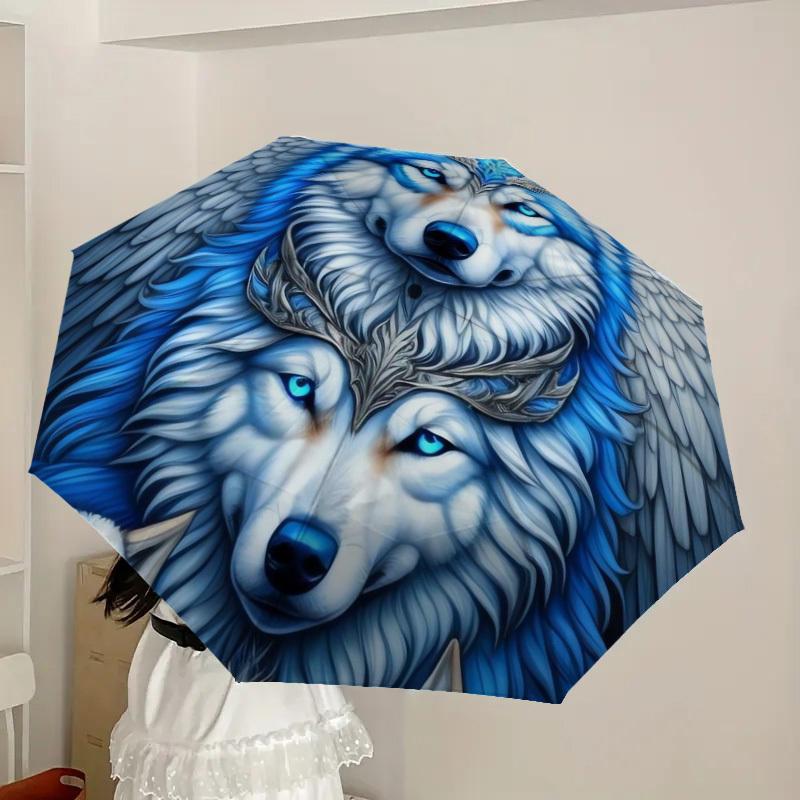 1pc Blue Wolf Fantasy Artwork Umbrella with Plastic Handle,Suitable for All Seasons Home Travel Outdoor UmbrellaDD954