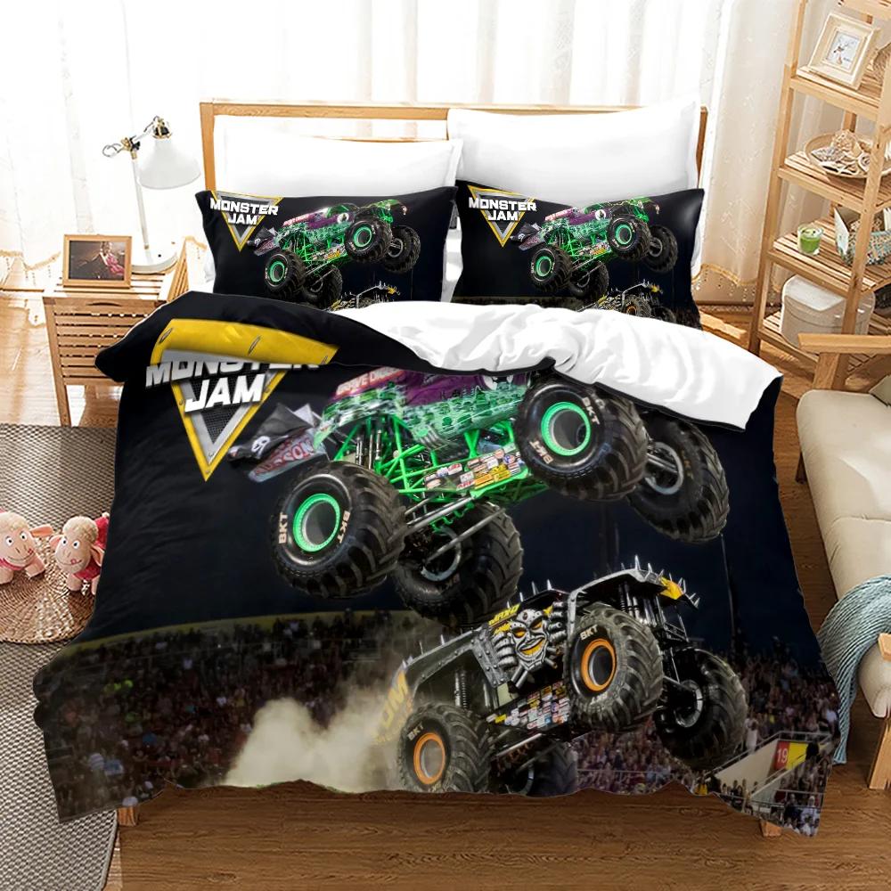 Постельное белье M-Monster Jam Односпальное/Полуторное/Двуспальное/Евро/King Size Постельный набор Monster Jam F-F1 Спальня для взрослых и детей Комплекты с пододеяльником 3D Аниме