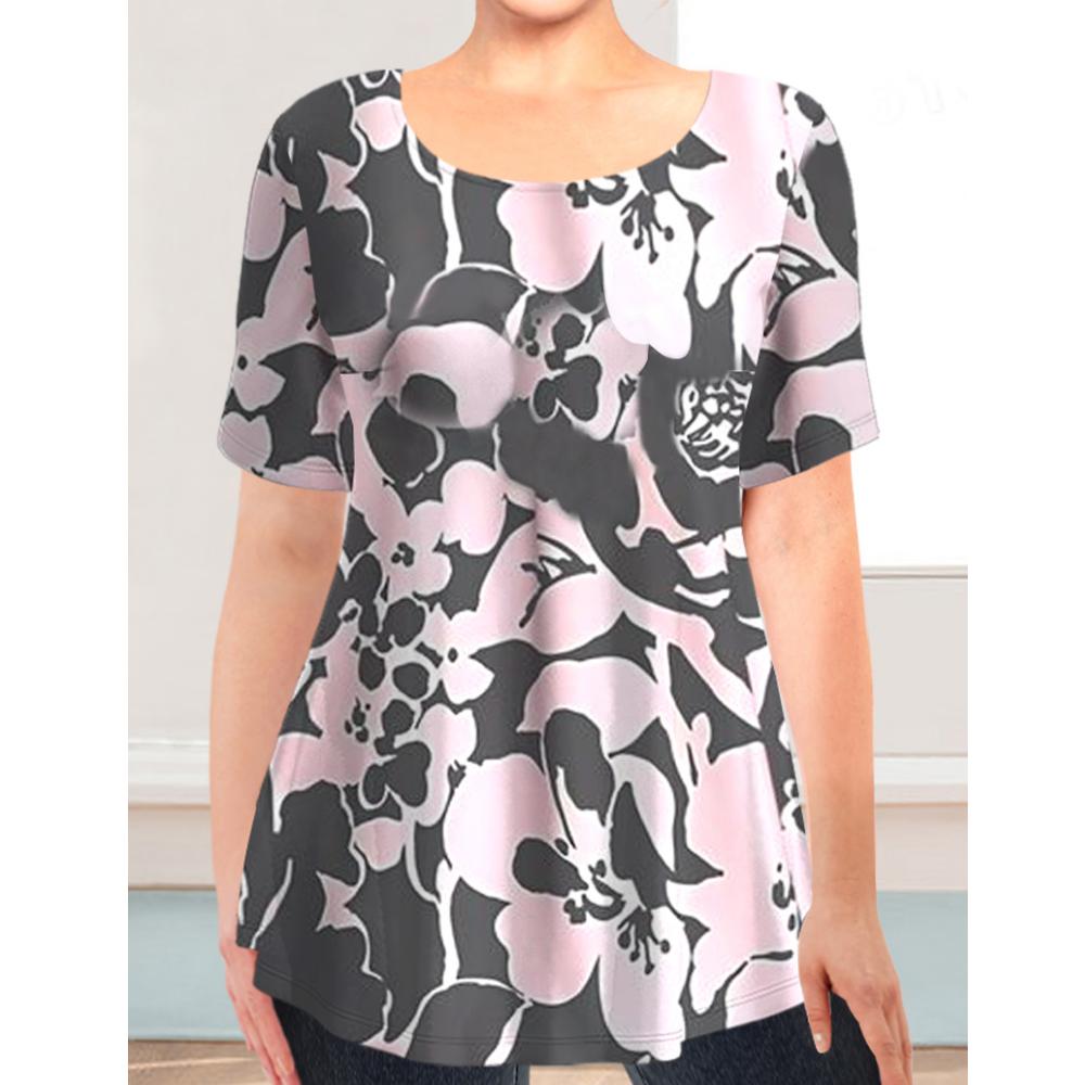 Новая женская футболка большого размера, футболка с 3d принтом, пуловер с круглым вырезом, топы с короткими рукавами, свободные женские футболки с большим контуром