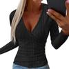 Women's Casual Fashion Button Knitted Pullover V-Neck Slim Fit Long Sleeve Top