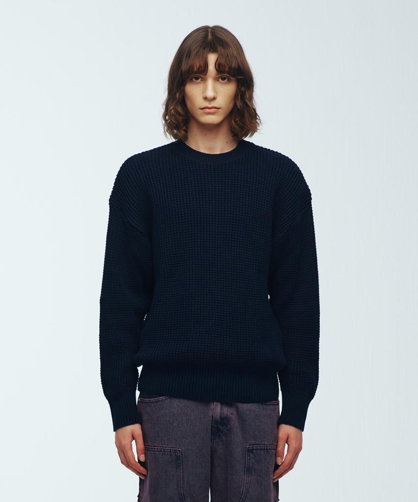 KNITTED Heavy Waffle Round Knit Navy