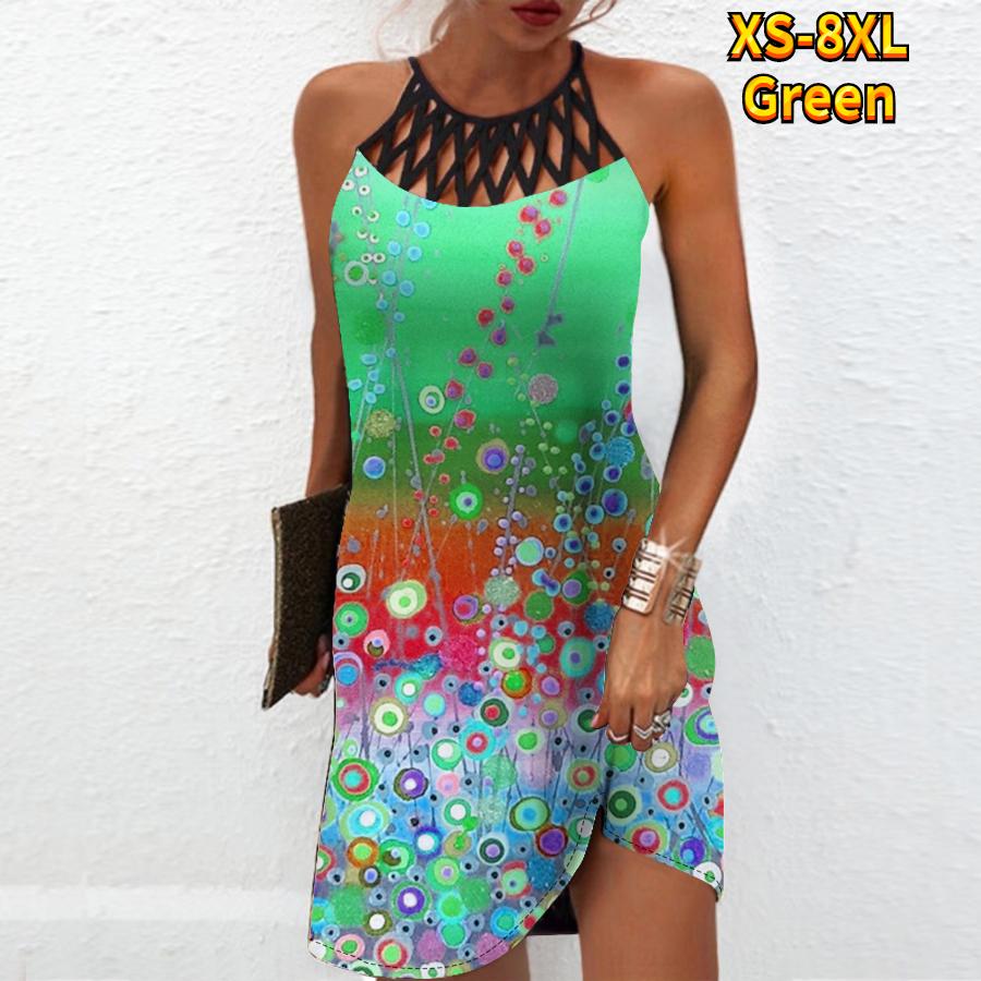 Летнее модное сексуальное платье без рукавов, мягкое повседневное платье с 3D цветным круглым принтом, платье на бретельках без рукавов, летнее платье на подтяжках
