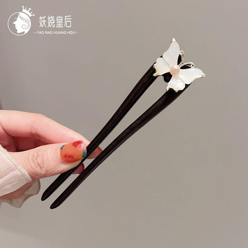 Sandalwood U Shape Hair Stick Retro Chinese Style Butterfly Hairpin Elegant Women Hair Accessories