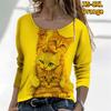 Кот с мультяшным принтом, круглый вырез с длинными рукавами, осенний популярный женский топ для свиданий, повседневный стиль, топ XS-8XL