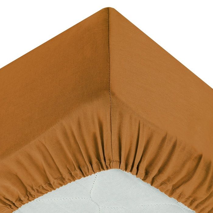 Drap housse - Coton - 90 x 190 cm - Couleur cumin - Bonnet 30 cm - OEKO-TEX®