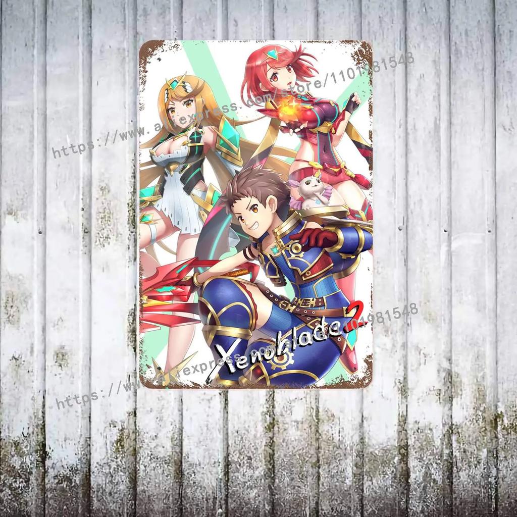 Xenoblade Chronicles 2 Хикари Постер Винтажная Жестяная Табличка Металлическая Табличка Декоративная Табличка для Паба Бара Мужской Пещеры Клуба Настенное Украшение