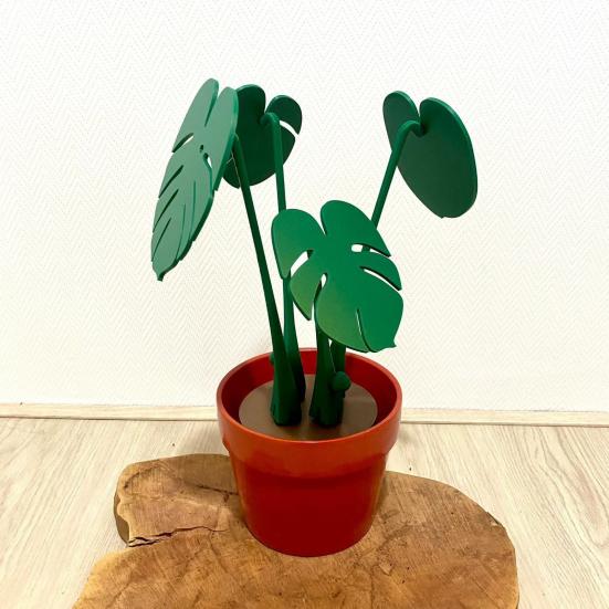 Monstera Coaster Plant Ornament 3D Printed House Artificial Plant Built-In Coaster Leaves