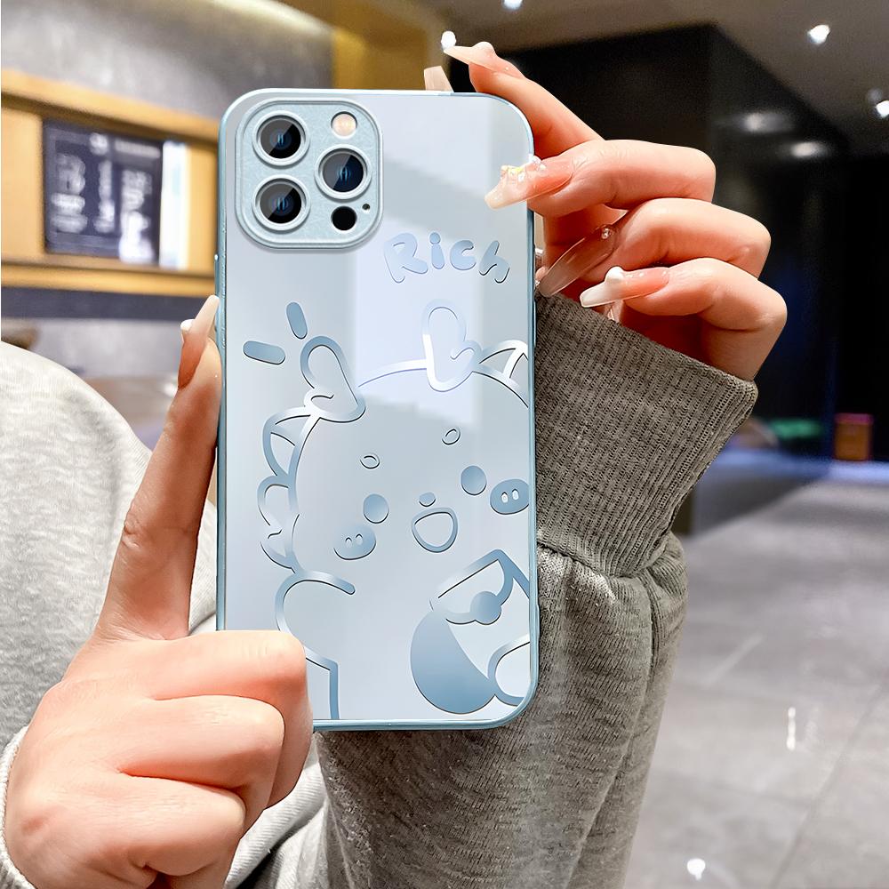 Чехол для телефона с милыми линиями и драконом, металлический лак из закаленного стекла, противоударный чехол для Huawei Honor iPhone OPPO Realme OnePlus Xiaomi Redmi Samsung Vivo