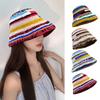 Winter Stripe Pattern Crochet Bucket Hat Ladies Commute Camping Fisherman Cap with Stripe Pattern for Girlfriend