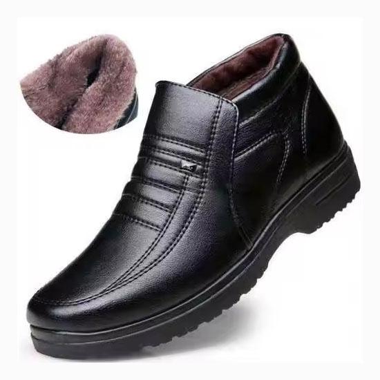 Winter Waterproof Men's Casual Leather Shoes Flannel High Top Slip-on Male Casual Shoes Rubber Warm Winter Shoes