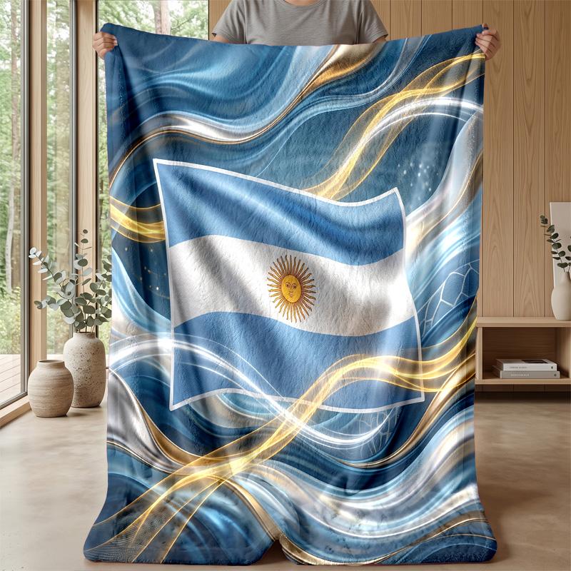 Argentina Football Printed Flannel Blanket Skin Friendly Warm Decorative Throw for Indoor Couch Bed Daily Use