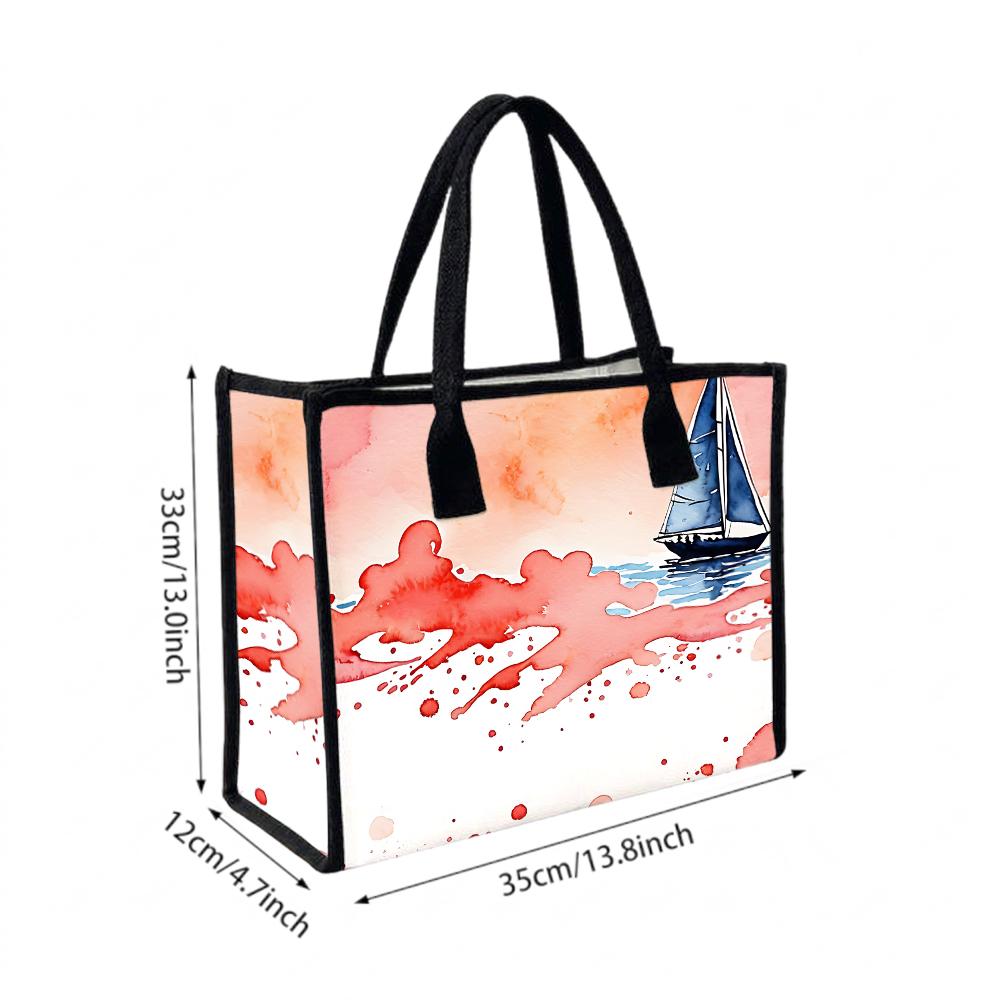 Watercolor Sailboat Print Casual Tote Bag Stylish Daily Use Carry Bag