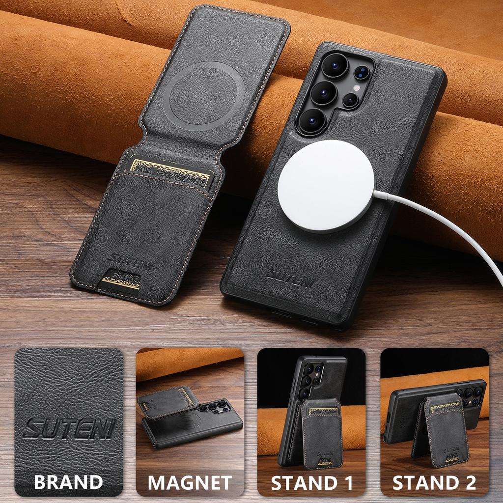 Leather Case for Samsung Galaxy S26 Ultra S22 S23 S24 S25U Magnetic Wireless Charging Detachable Card Bag Holder Phone Shell