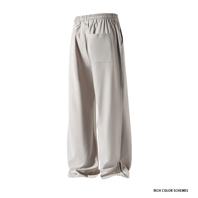 Модный дизайн на молнии на штанинах Повседневные брюки Мужские однотонные прямые брюки Эластичная талия Простые брюки клеш Повседневные брюки