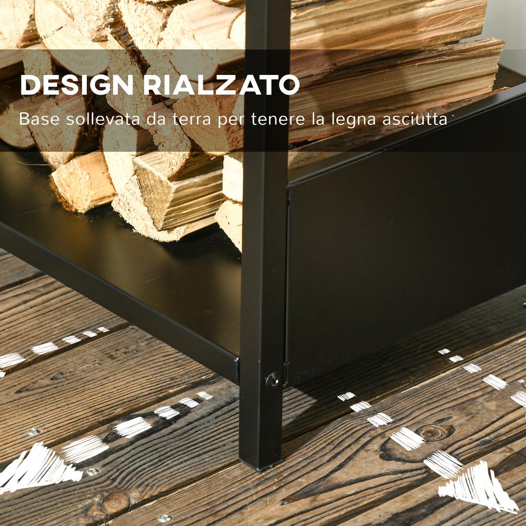 Indoor and Outdoor Steel Log Rack with Raised Base, 39x35x76cm, Black