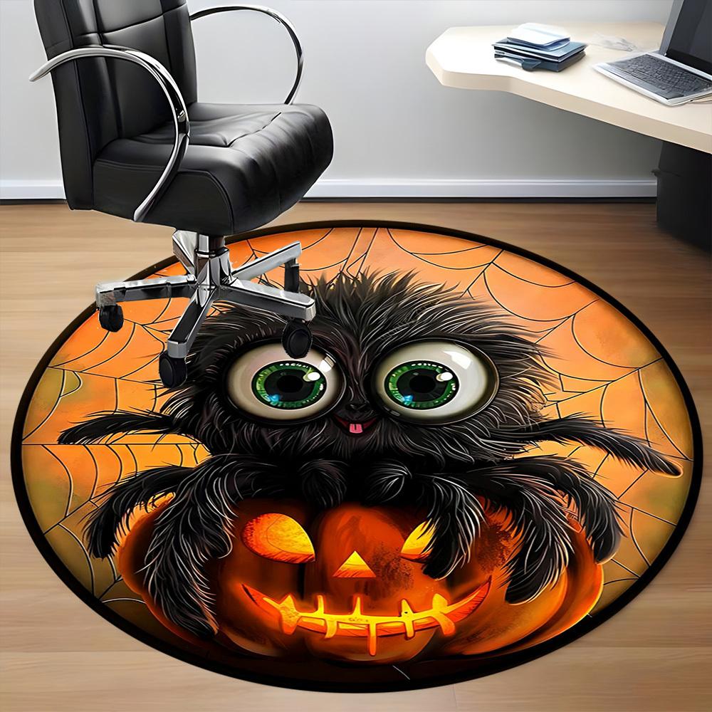 1PC Halloween Spider Office Round Area Rug, Indoor Mat Suitable For Office, Under Office Chairs Bedroom Living Room Home Decor, Room Deco 095